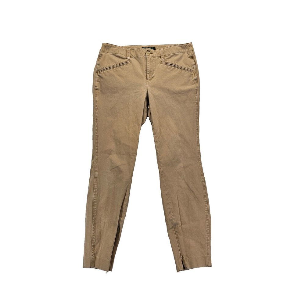 Lauren Ralph Lauren Pants Womens 6 Ankle Zip Leg Low Rise Slash Pockets Tan EUC
